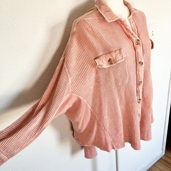 FP One Scout Jacket Mauve Waffle Long Sleeve Button Down Oversized Shacket - Picture 10 of 13